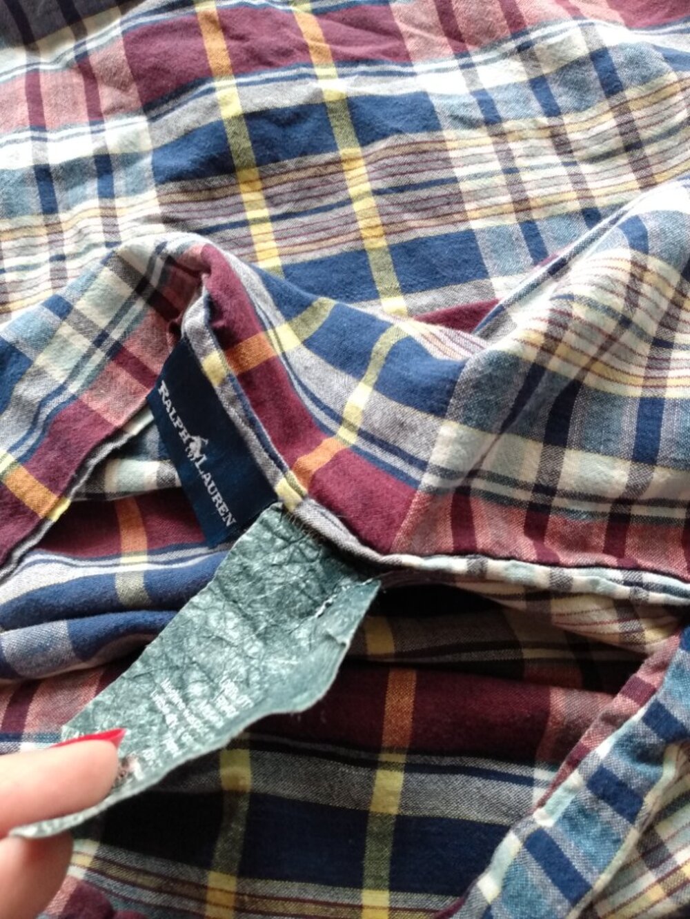 Vintage Ralph Lauren Polo Pillow Sham Madras Plaid Chambray Ruffle - Picture 12 of 14